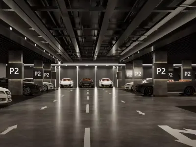 Modern Underground Parking Garage Low-poly 3D model