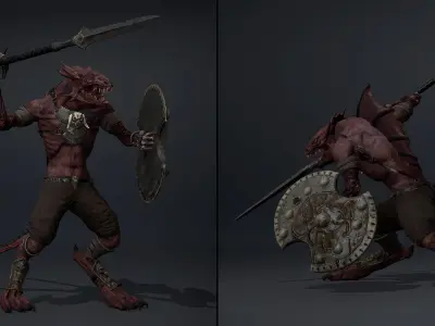 Mist Spearman Damaged Low-poly 3D model