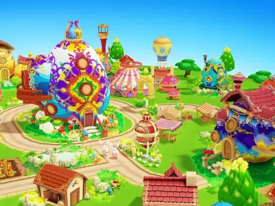 3D Cartoon Easter Village Low-poly 3D model