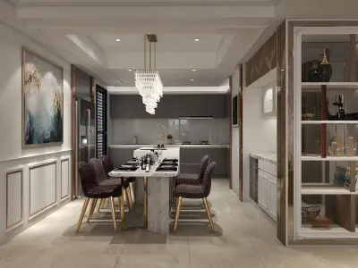 Luxury Design Living and Reading Room and Dining area 3D model 3D model