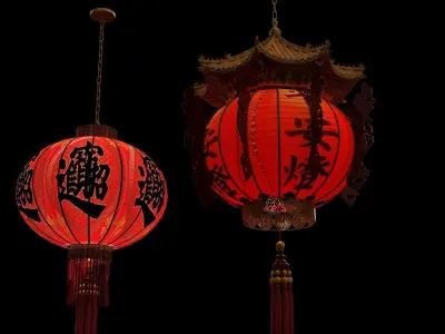 Chinese red lantern  Low-poly 3D model 11