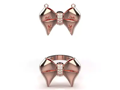 Halfset of ring and pendant jewelry with bow design model js0020 3D print model