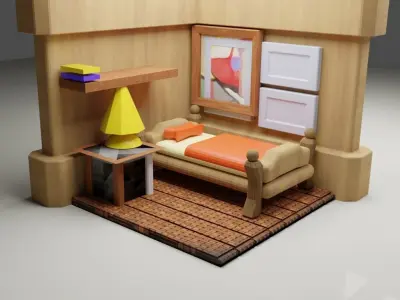 A Simple Bed Room interior architecture  3D Model  Low-poly 3D model