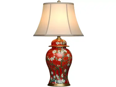 Sakura Red Ceramic Ginger Jar Nightstand European Table Lamp 3D model