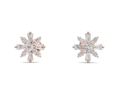 Snowflake Baguette Diamond Stud Earrings 3D print model