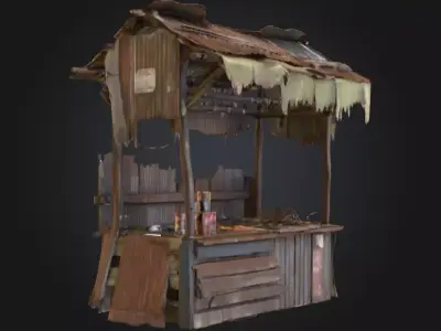 Rustic Market Stall Low-poly 3D model