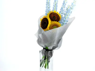 Sunflowers and Delphinium 3D model