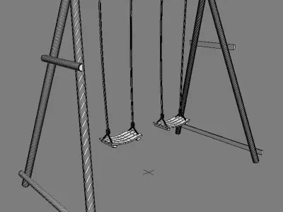 Double Seats Wooden Swing 12 3D model