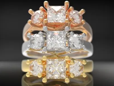 Three-Stone jewelry Ring  3D print model