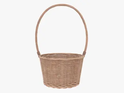 Wicker basket with long handle light brown 3D model