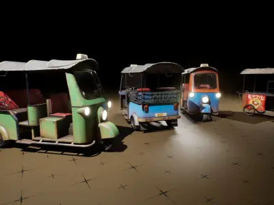 Tuk-Tuk and Rickshaw 3D Vehicle Pack Low-poly 3D model