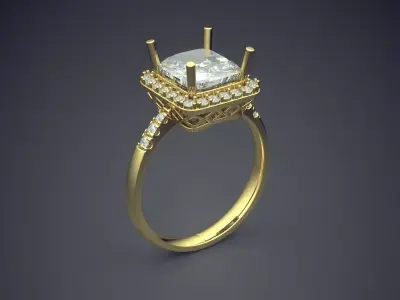 Luxury Engagement Rings WIth Square Diamond CAD 3556  3D print model