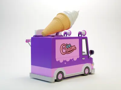 Low Poly Casual Ice Cream Bus 3D model