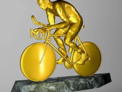 Cyclist 3D model gold statue of man riding bike 3D print model