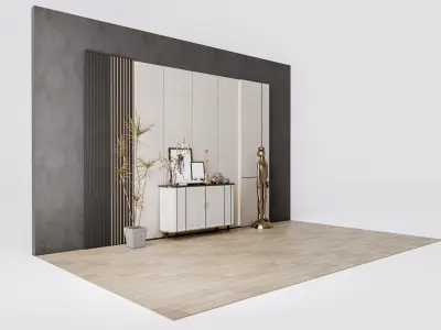 Sideboard with wall panel and flooring 9 3D model