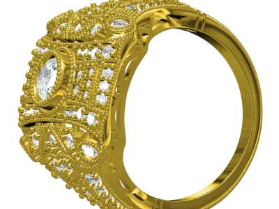 Vintage Bezel Set Art Deco Ring for Women 3D print model