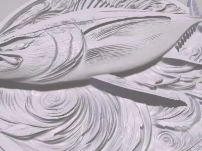 Bluefin Tuna 3 basrelief for 3D printing 3D print model