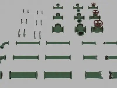 Low Poly Modular PBR Pipe Asset Collection Low-poly 3D model