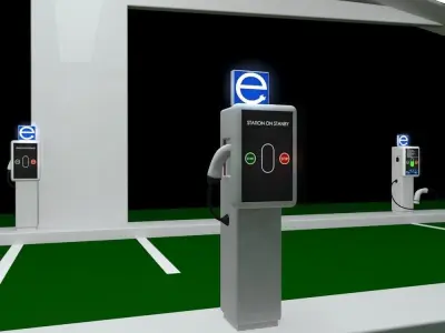 Electric Vehicle Car Charging Station Complex 3D model