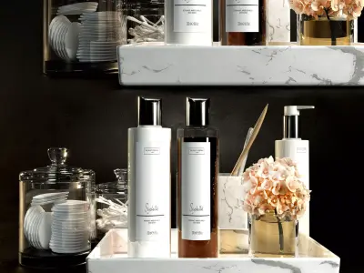 Decorative set marble tray with soaps and lotions 3D model