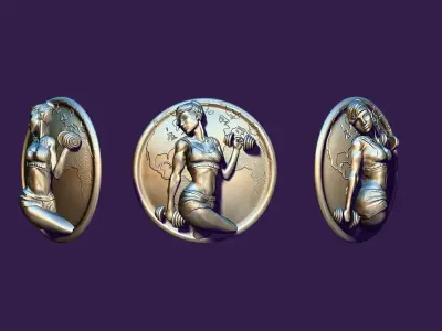 Medallion icon with the image of a young girl athlete 3D print model