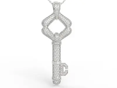 Luxury Pave Diamond Key Necklace 3D print model