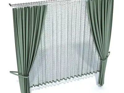 Green Long Curtains 3D model