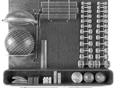 Home Gym Yoga Fitness Decoration Fitness Gray Set 056  3D model