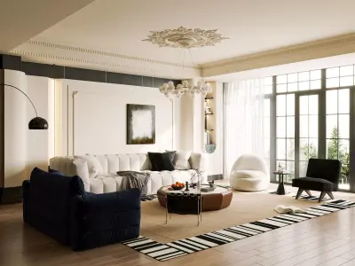 French Eclectic Vintage Living Room 3D model  3D model