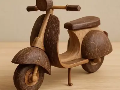 Wooden Scooter Toy Handcrafted Motorcycle Grain 3D Low-poly 3D model