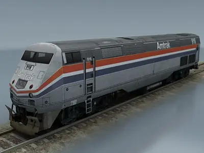 train collection 2 amtrak on tracks Low-poly 3D model