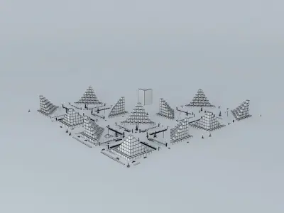 Cubic mosque with four pyramids in middle 3D model