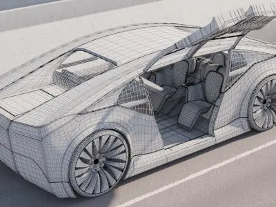 Self-driving concept car with interior and rigged 3D model
