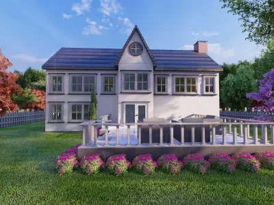 3D Villa 4 Model house with car parked 3D model