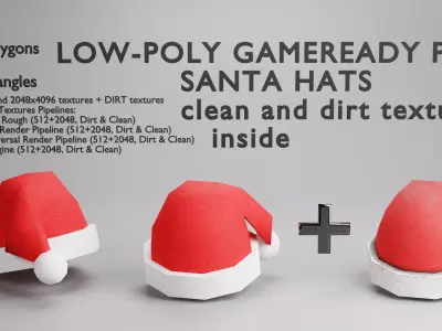 Santa Claus Christmas Hat - Low Poly 3D Model Low-poly 3D model
