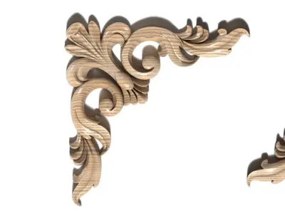 Cartouche-030 wood carving - ornate floral design 3D model