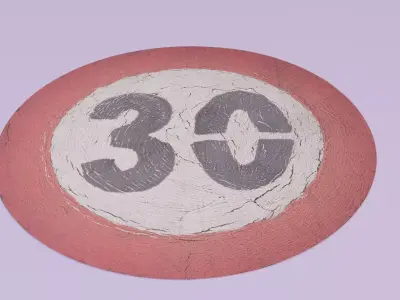 Road sign 30 km per hour high-poly 3D model