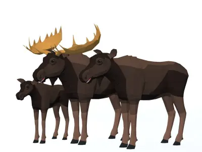 LowPoly Mooses pack Low-poly 3D model