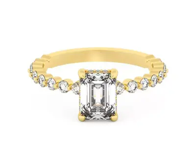 EMERALD Cut Hidden Halo Engagement Ring 3D print model