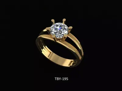 solitaire gold engagement ring with diamond 3D model