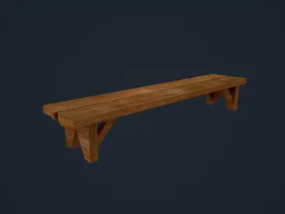 Wooden Bench Low-poly 3D model