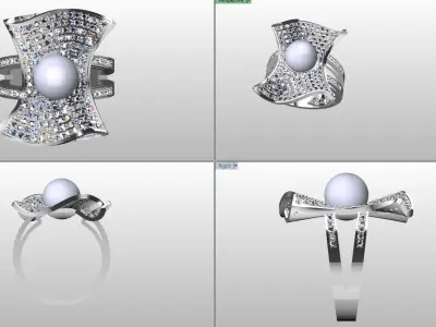 Gold Ring with Pearl and Diamonds 3D print model