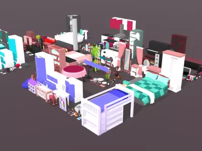 Premium Low Poly Home and Toys Affordable Home 3D Assets Design Low-poly 3D model