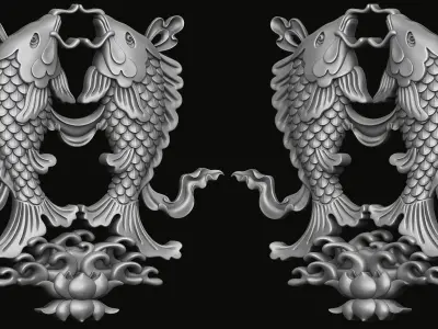 Buddhist Golden Fish Relief 3D print model