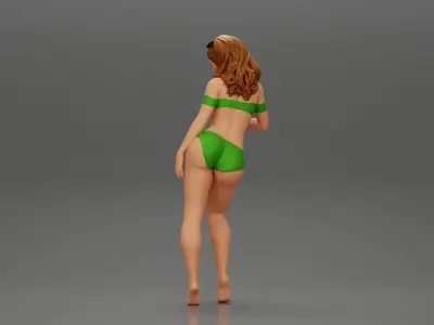 Sexy girl in Bikini Leaning Against Car on the beach 3D print model