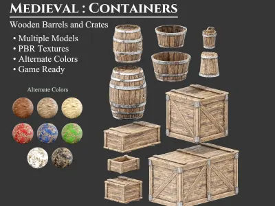 Medieval Collection Containers Wood Crates and Barrels