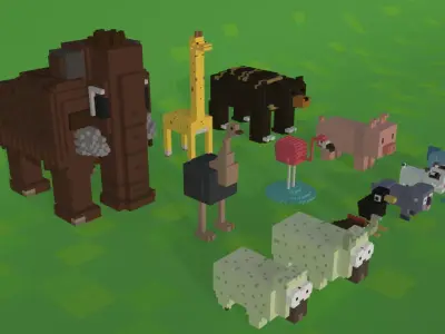 Voxel Animals Pack Low-poly 3D model