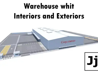 Logistic Warehouse whit Interiors and Exteriors Low-poly 3D model