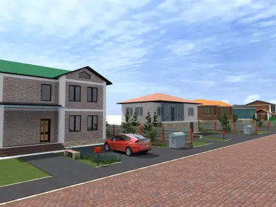 architecture house with two cars parked 3D model