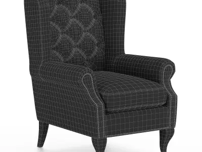 Emerald Green Button Pressed Wing Chair Low-poly 3D model
